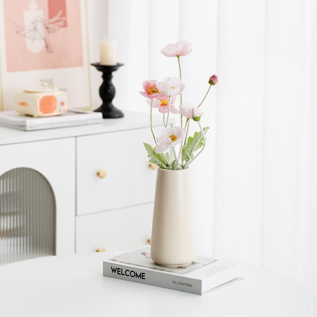 Simple Boho Ceramic Flower Vase for Home Decor (Beige,Big)