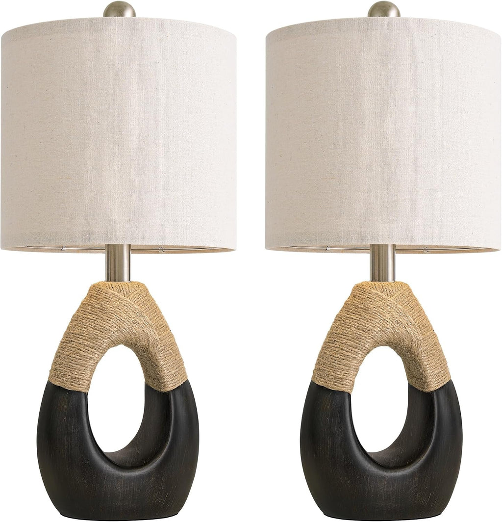 19" Table Lamps Set of 2, Bedside Lamps for Bedroom, Boho Lamps for Living Room, Rustic Lamps for Office, Vintage Design Nightstand Lighting (Bulb Not Included, Black)
