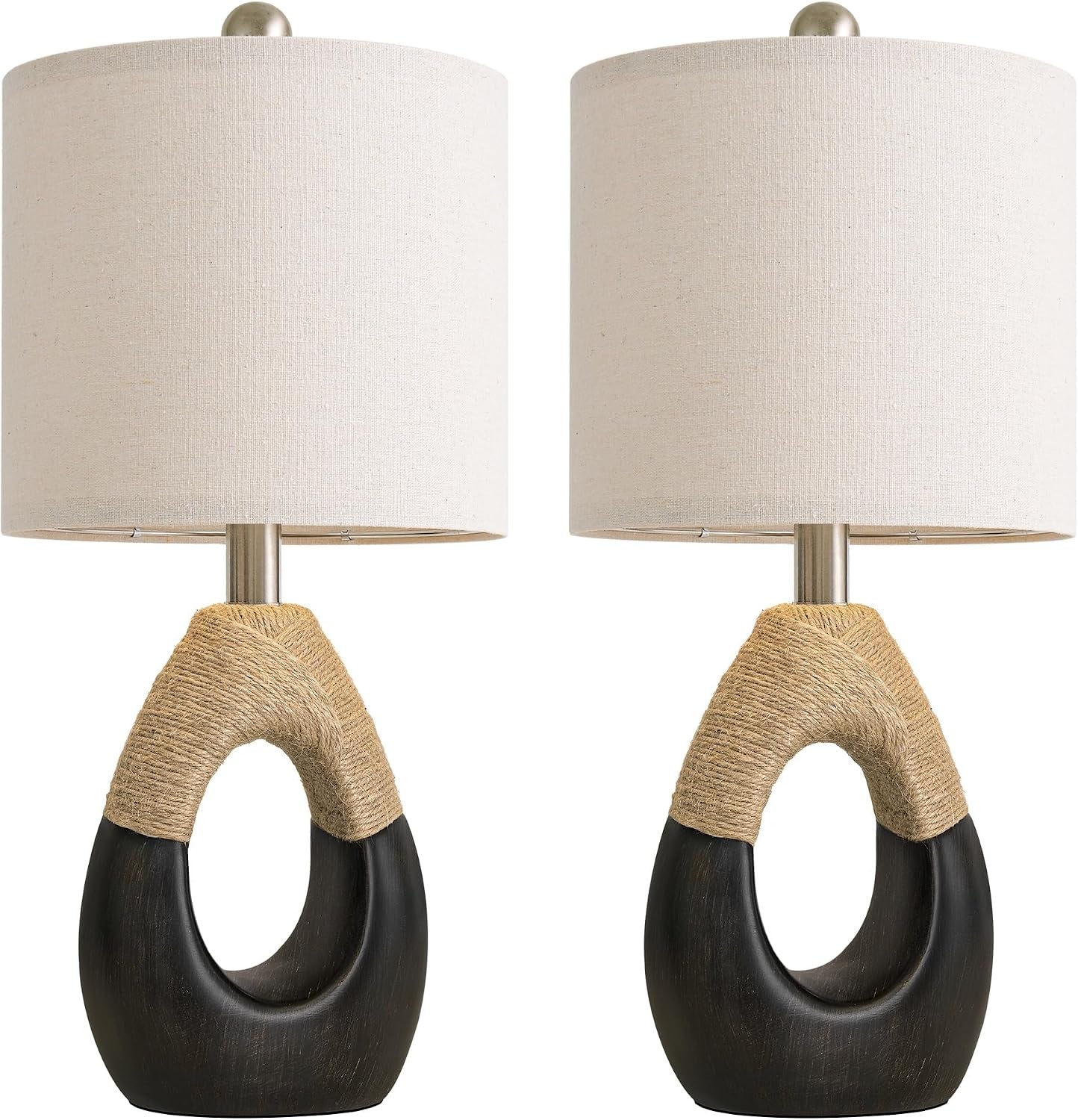19" Table Lamps Set of 2, Bedside Lamps for Bedroom, Boho Lamps for Living Room, Rustic Lamps for Office, Vintage Design Nightstand Lighting (Bulb Not Included, Black)