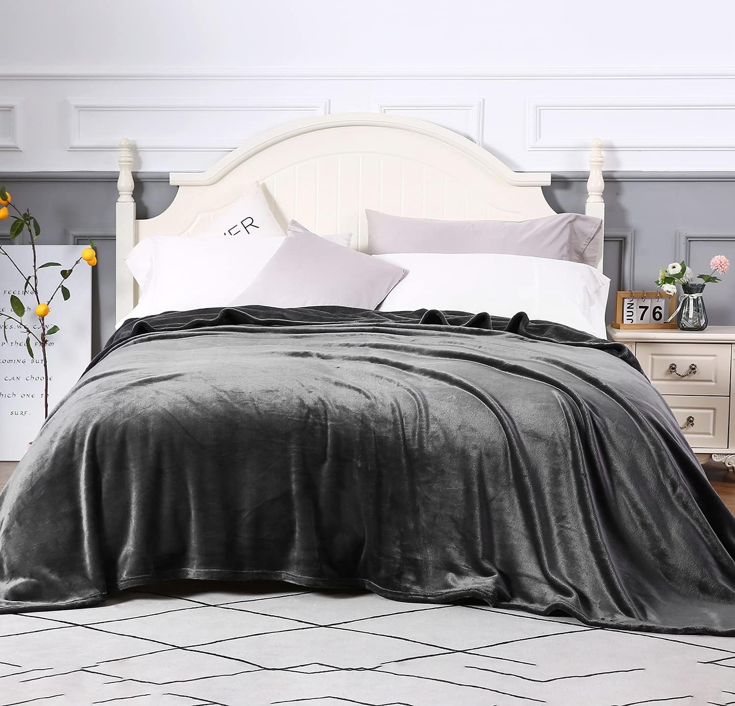Large Flannel Fleece Throw Blanket, 90×90 Inch - Grey