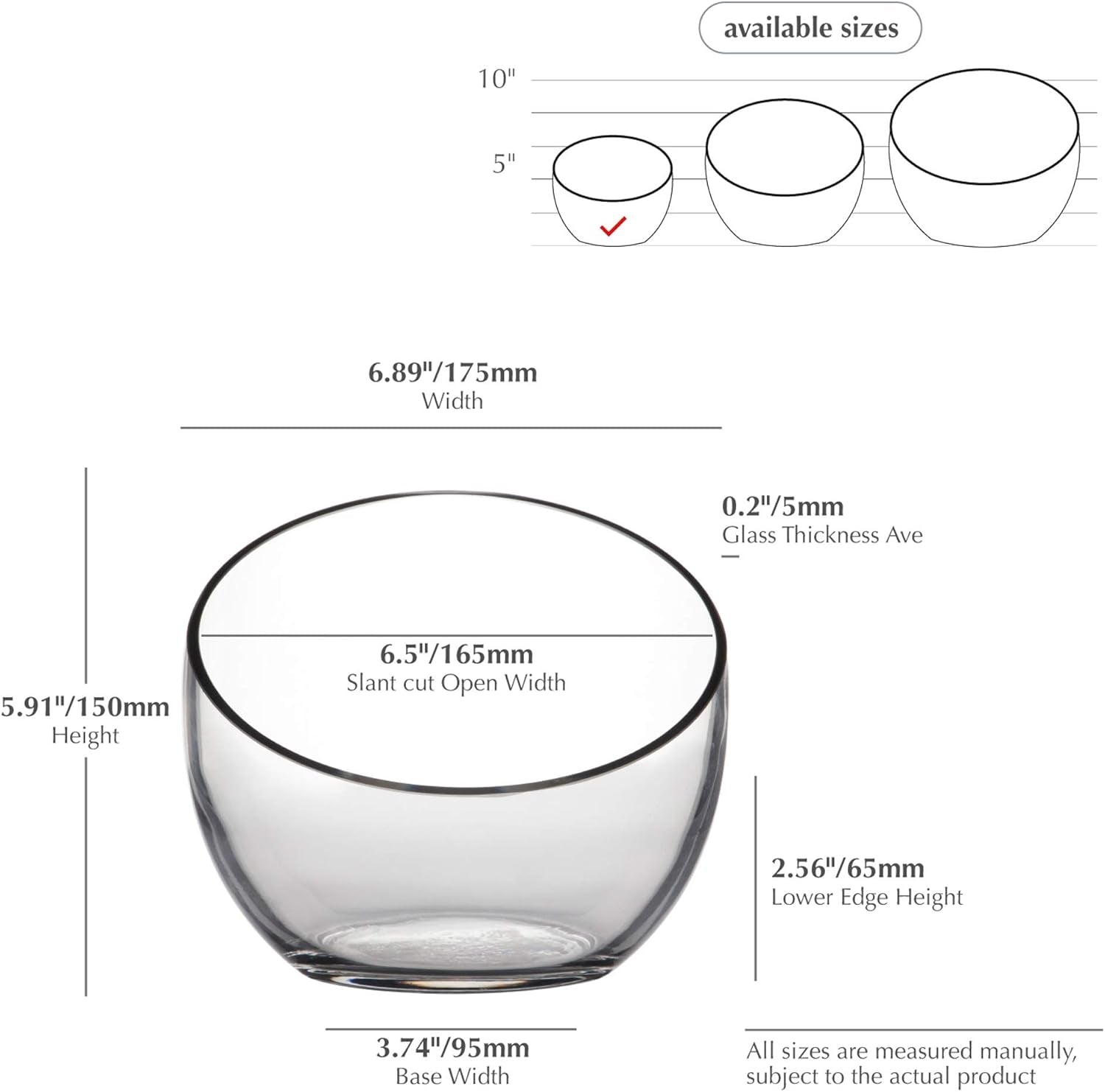 Clear Slant Cut Bowl Glass Vase, Glass Terrarium, Candy Dish, Glassware, Slant Cut, 7" Width, 6" Height (1 Piece)